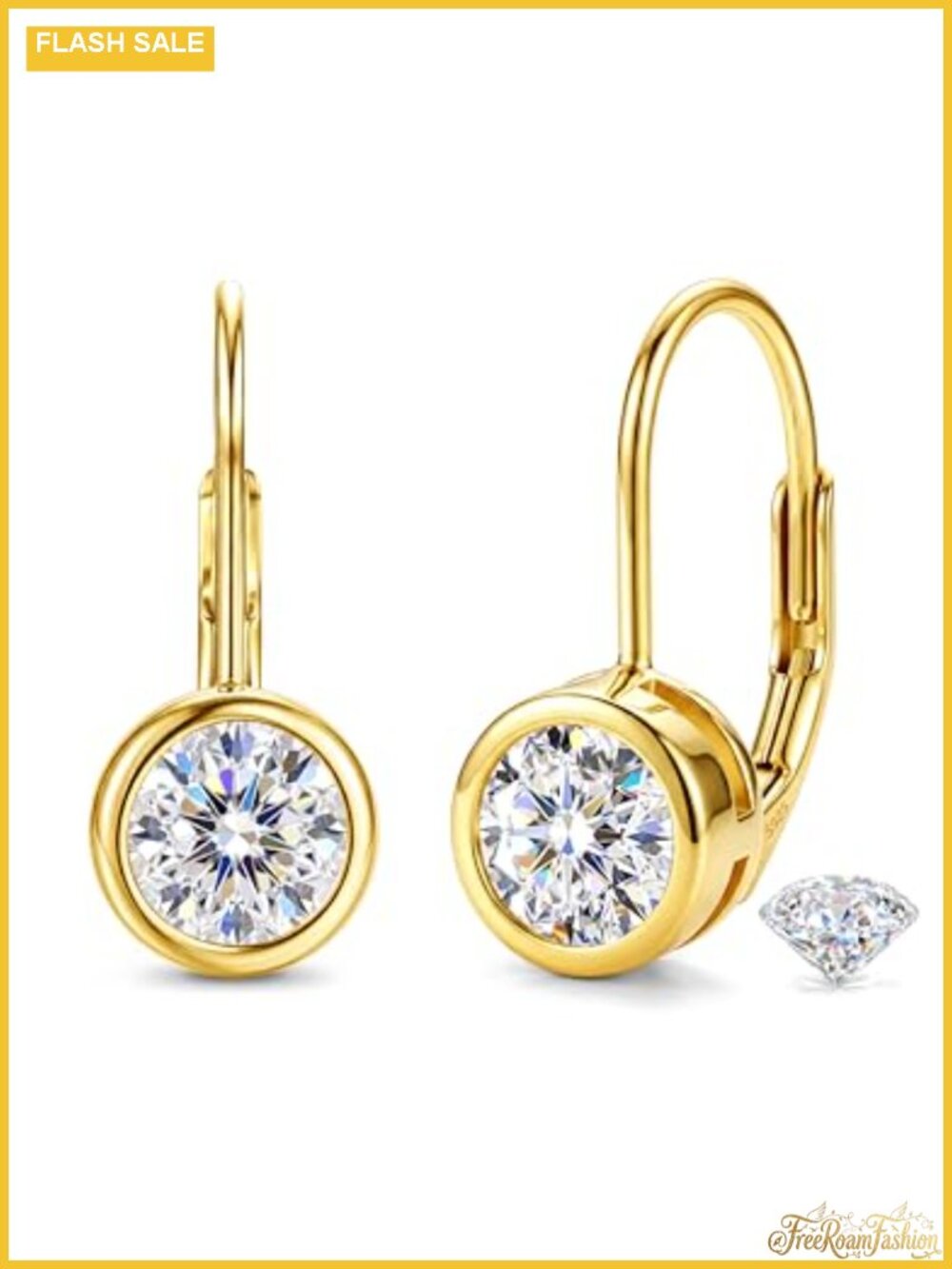 Moissanite Leverback Earrings 925 Sterling Silver 18k Gold Plated Bezel Drop